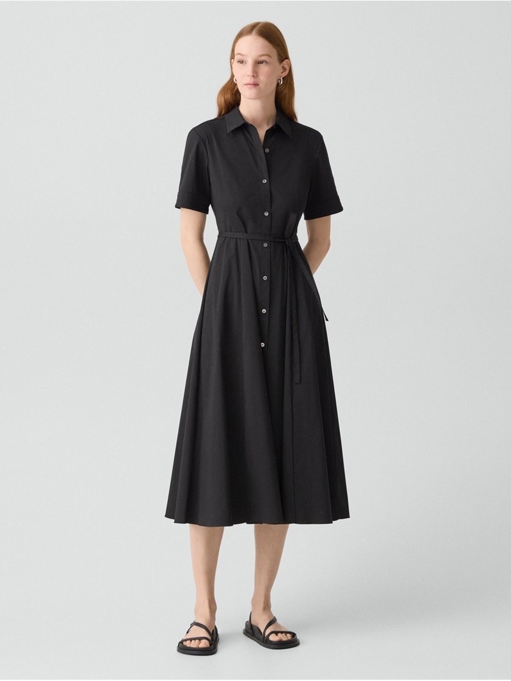 ✨NWT✨ Theory ✨ Black Short-Sleeve Button Midi Dress